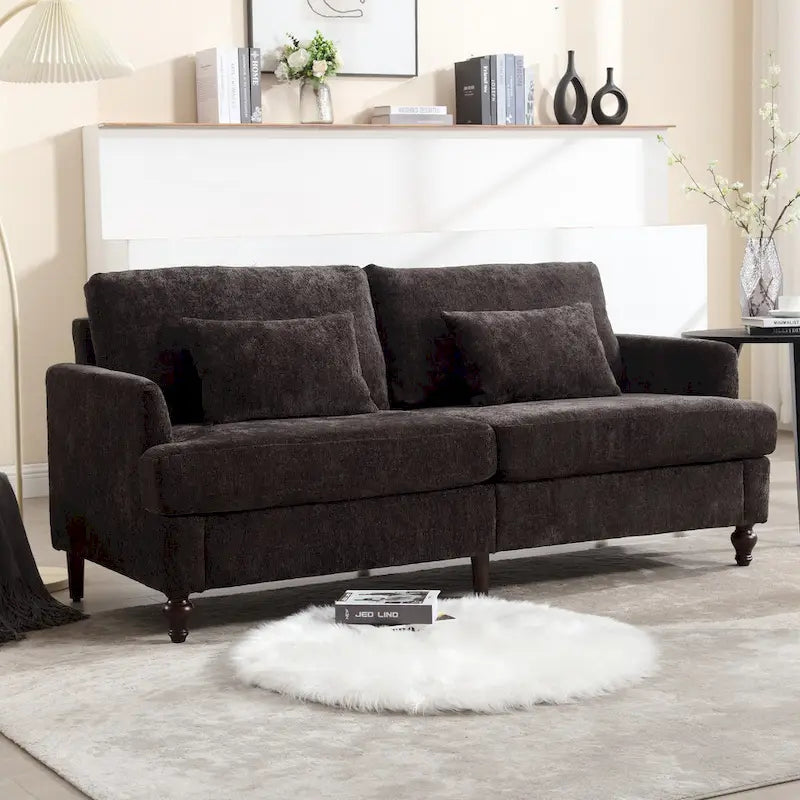 Causeuse de salon avec cadre en bois style Mid-Century Moderne et revêtement en chenille