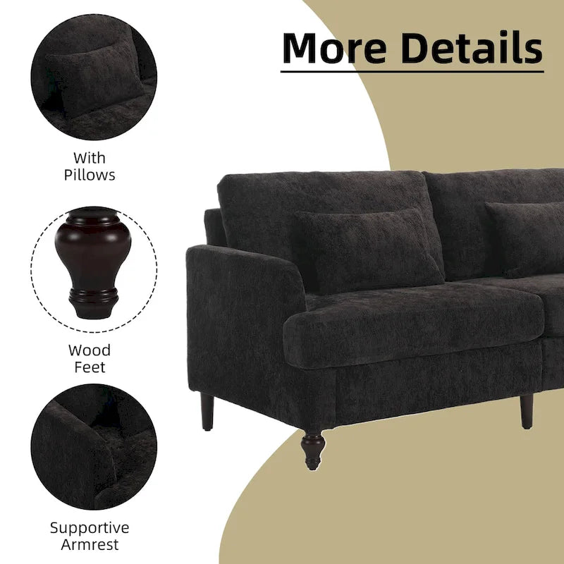 Causeuse de salon avec cadre en bois style Mid-Century Moderne et revêtement en chenille