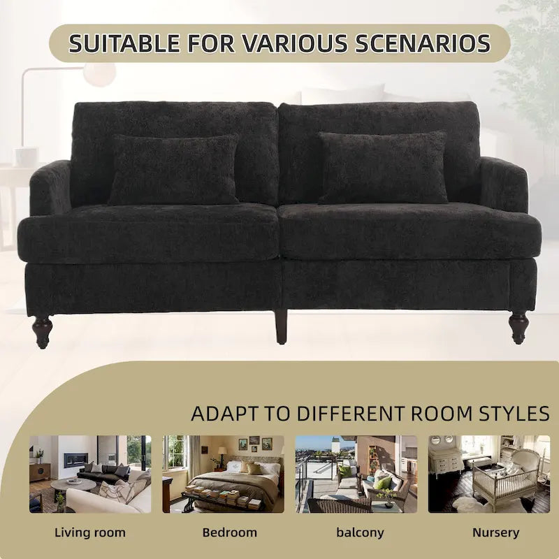 Causeuse de salon avec cadre en bois style Mid-Century Moderne et revêtement en chenille