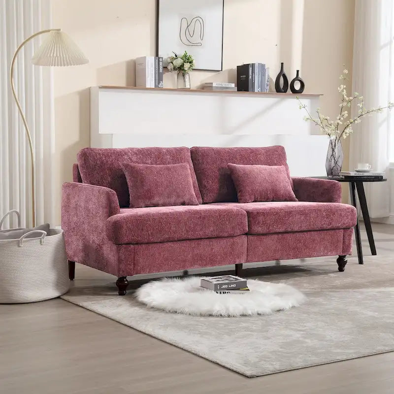Causeuse de salon avec cadre en bois style Mid-Century Moderne et revêtement en chenille