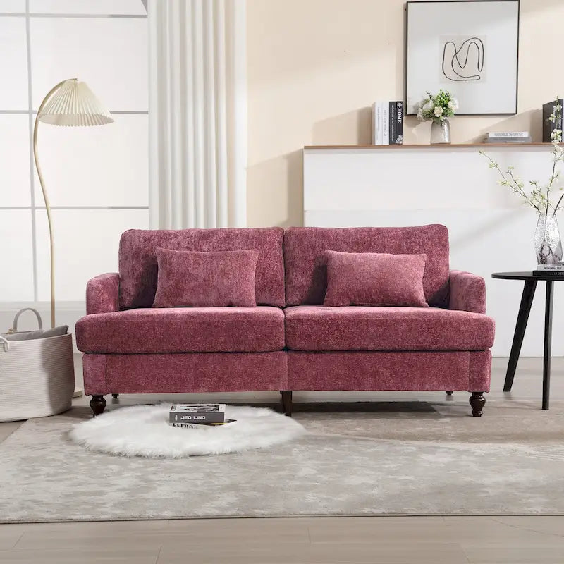 Causeuse de salon avec cadre en bois style Mid-Century Moderne et revêtement en chenille