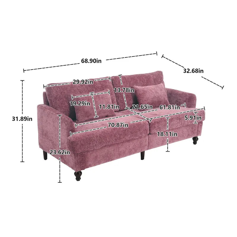 Causeuse de salon avec cadre en bois style Mid-Century Moderne et revêtement en chenille