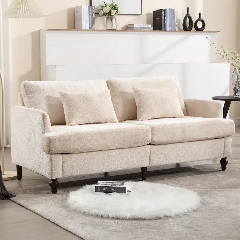 Causeuse de salon avec cadre en bois style Mid-Century Moderne et revêtement en chenille