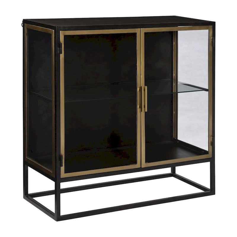 Buffet Brynlee à 2 portes en fer et verre finition bronze et laiton de 91 cm