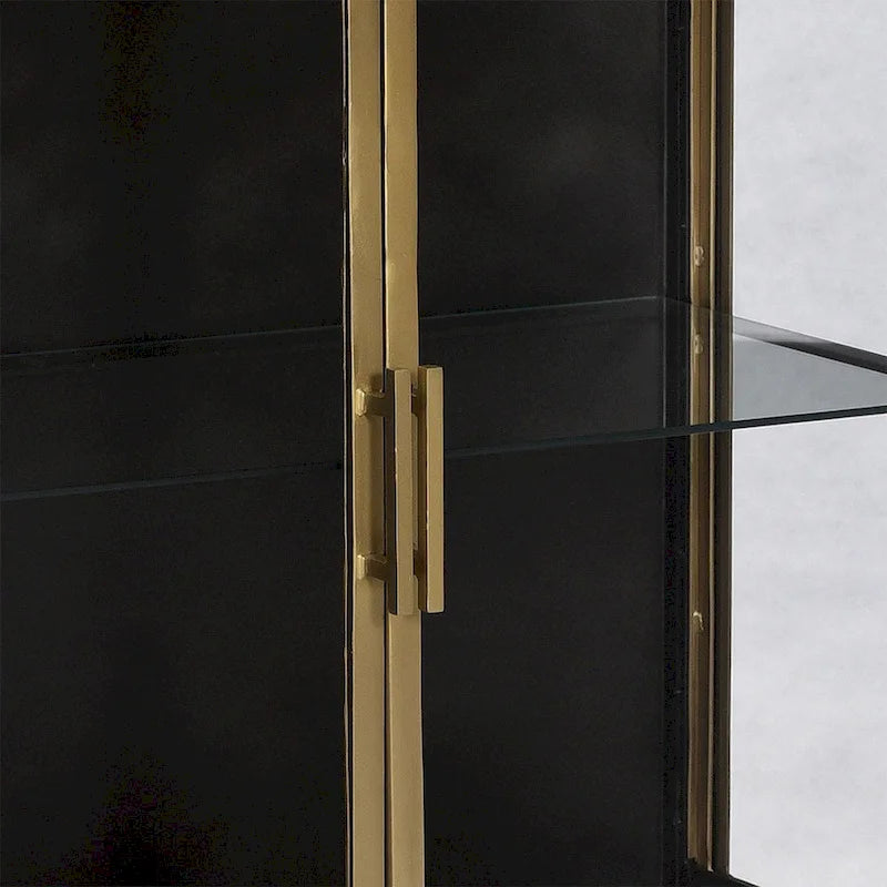 Buffet Brynlee à 2 portes en fer et verre finition bronze et laiton de 91 cm