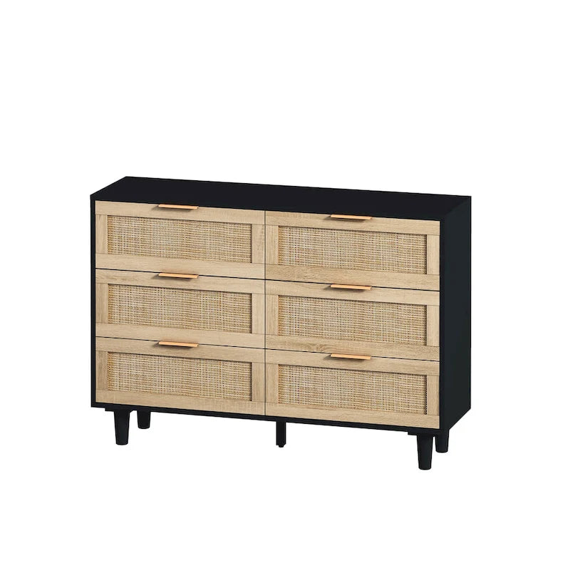 Commode de rangement en rotin à 6 tiroirs, pour chambre à coucher, salon, couleur bois