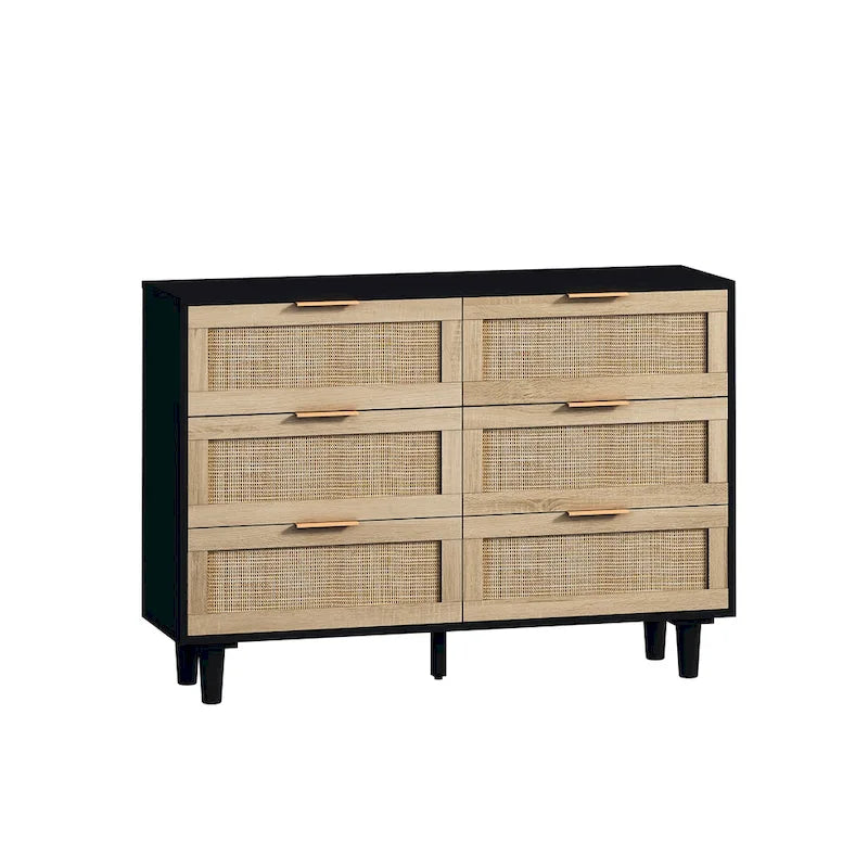 Commode de rangement en rotin à 6 tiroirs, pour chambre à coucher, salon, couleur bois