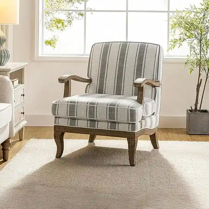 Farmhouse Polyester Armchair with Solid Wood Legs by 