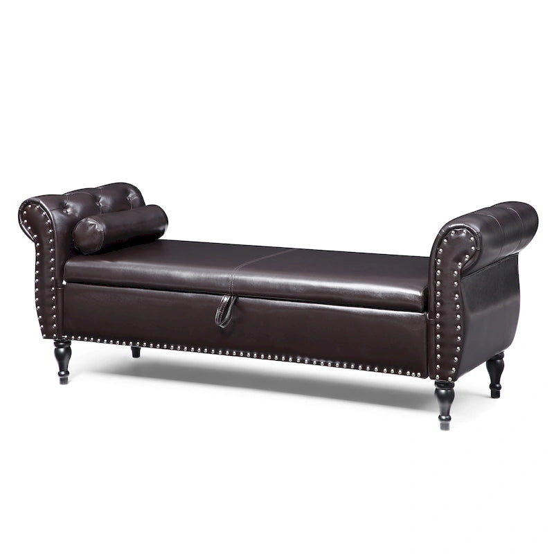 Banc de bout de lit 63 PU avec ottoman d'entrée à couvercle rabattable et 1 coussin