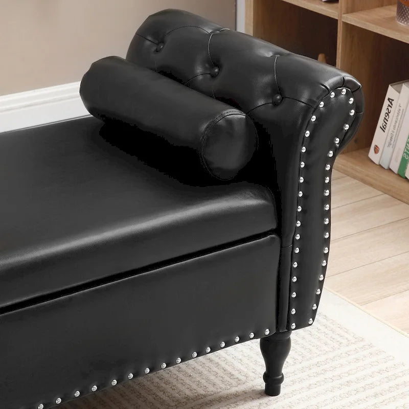 Banc de bout de lit 63 PU avec ottoman d'entrée à couvercle rabattable et 1 coussin