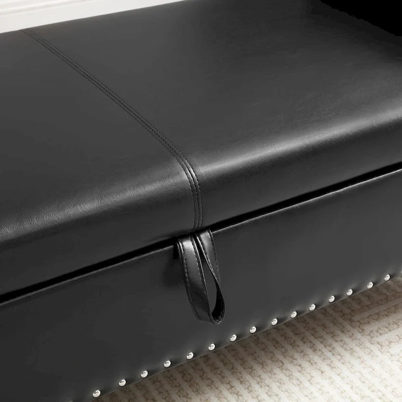 Banc de bout de lit 63 PU avec ottoman d'entrée à couvercle rabattable et 1 coussin