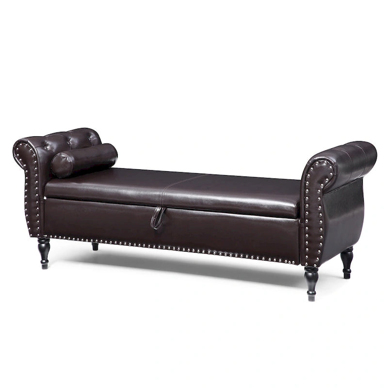 Banc de bout de lit 63 PU avec ottoman d'entrée à couvercle rabattable et 1 coussin