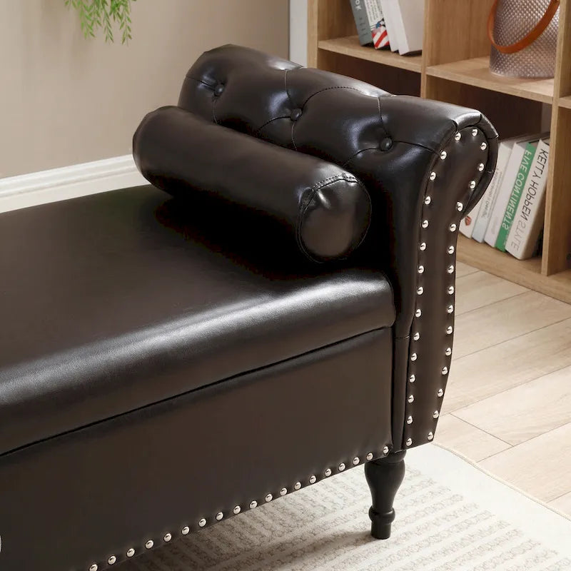 Banc de bout de lit 63 PU avec ottoman d'entrée à couvercle rabattable et 1 coussin