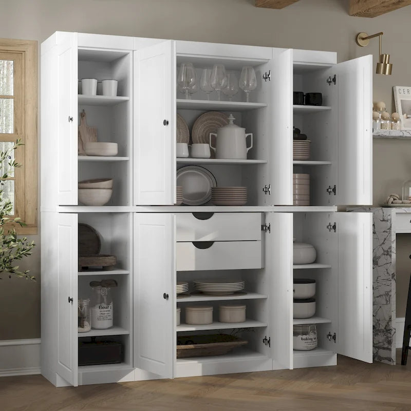 Buffet de cuisine en bois massif 100 % fabriqué en Chine avec portes en verre ou en bois massif et kit de 2 tiroirs 65 x 71,5