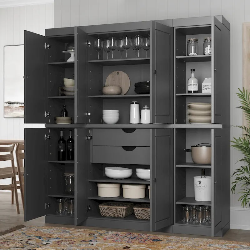 Buffet de cuisine en bois massif 100 % fabriqué en Chine avec portes en verre ou en bois massif et kit de 2 tiroirs 65 x 71,5