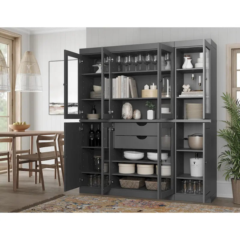 Buffet de cuisine en bois massif 100 % fabriqué en Chine avec portes en verre ou en bois massif et kit de 2 tiroirs 65 x 71,5