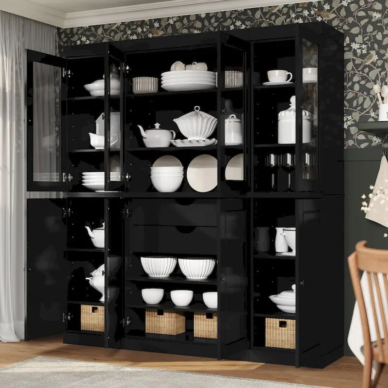 Buffet de cuisine en bois massif 100 % fabriqué en Chine avec portes en verre ou en bois massif et kit de 2 tiroirs 65 x 71,5