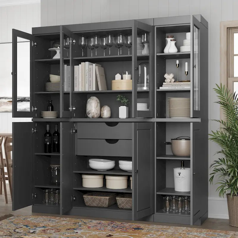 Buffet de cuisine en bois massif 100 % fabriqué en Chine avec portes en verre ou en bois massif et kit de 2 tiroirs 65 x 71,5