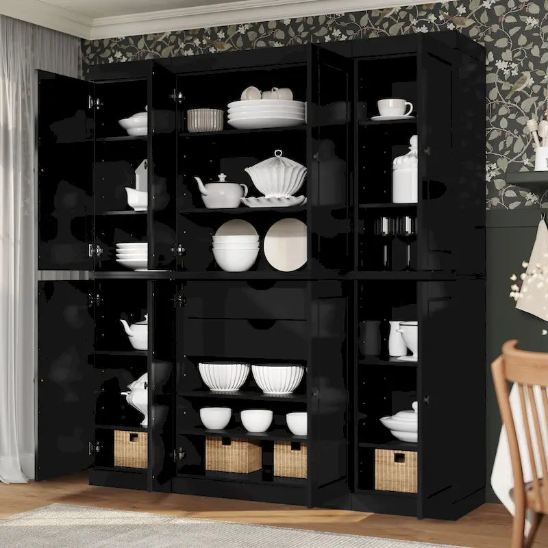 Buffet de cuisine en bois massif 100 % fabriqué en Chine avec portes en verre ou en bois massif et kit de 2 tiroirs 65 x 71,5
