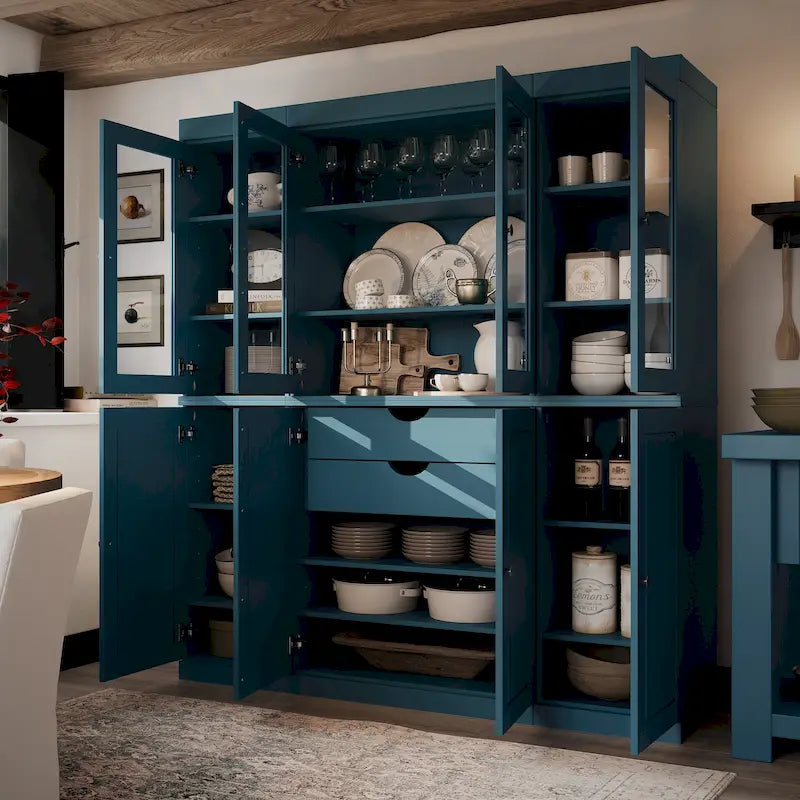 Buffet de cuisine en bois massif 100 % fabriqué en Chine avec portes en verre ou en bois massif et kit de 2 tiroirs 65 x 71,5