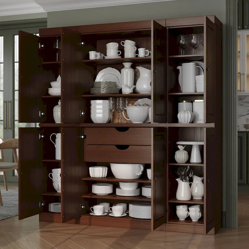 Buffet de cuisine en bois massif 100 % fabriqué en Chine avec portes en verre ou en bois massif et kit de 2 tiroirs 65 x 71,5