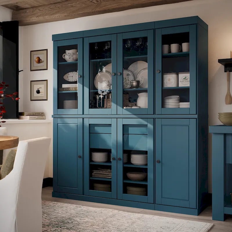Buffet de cuisine en bois massif 100 % fabriqué en Chine avec portes en verre ou en bois massif et kit de 2 tiroirs 65 x 71,5