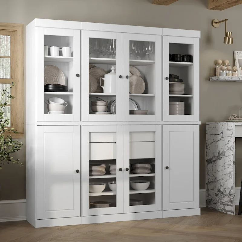 100% Solid Wood Kitchen China Pantry Buffet with Glass or Solid Wood Doors and 2-Drawer Kit by  - 65 x 71.5