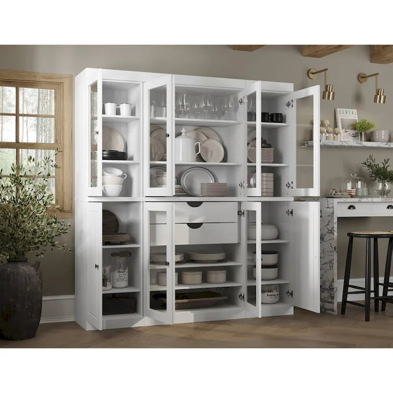 Buffet de cuisine en bois massif 100 % fabriqué en Chine avec portes en verre ou en bois massif et kit de 2 tiroirs 65 x 71,5