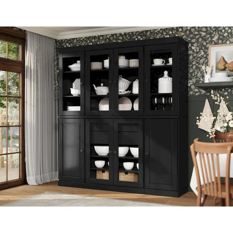 Buffet de cuisine en bois massif 100 % fabriqué en Chine avec portes en verre ou en bois massif et kit de 2 tiroirs 65 x 71,5