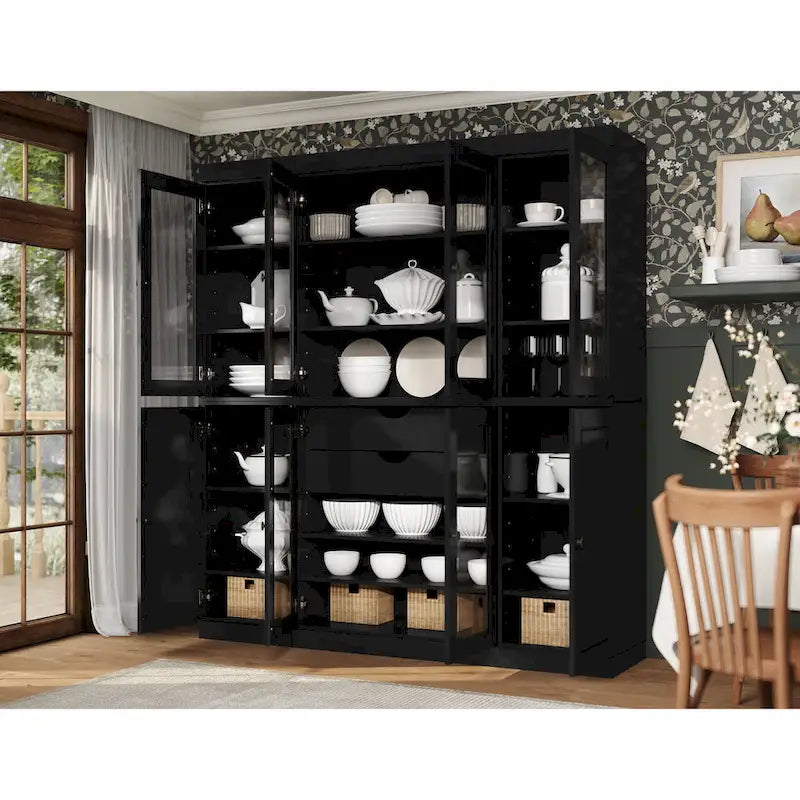 Buffet de cuisine en bois massif 100 % fabriqué en Chine avec portes en verre ou en bois massif et kit de 2 tiroirs 65 x 71,5