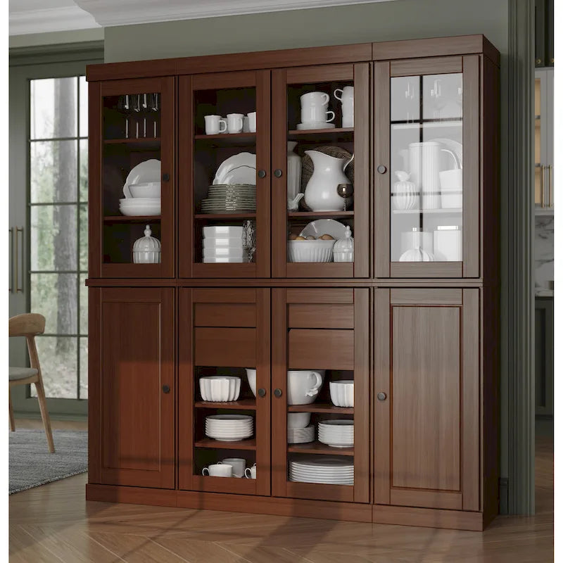 Buffet de cuisine en bois massif 100 % fabriqué en Chine avec portes en verre ou en bois massif et kit de 2 tiroirs 65 x 71,5