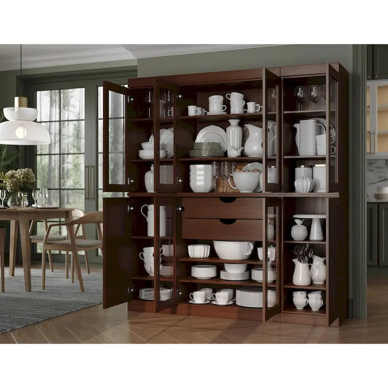 Buffet de cuisine en bois massif 100 % fabriqué en Chine avec portes en verre ou en bois massif et kit de 2 tiroirs 65 x 71,5