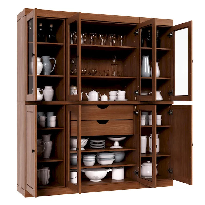 Buffet de cuisine en bois massif 100 % fabriqué en Chine avec portes en verre ou en bois massif et kit de 2 tiroirs 65 x 71,5