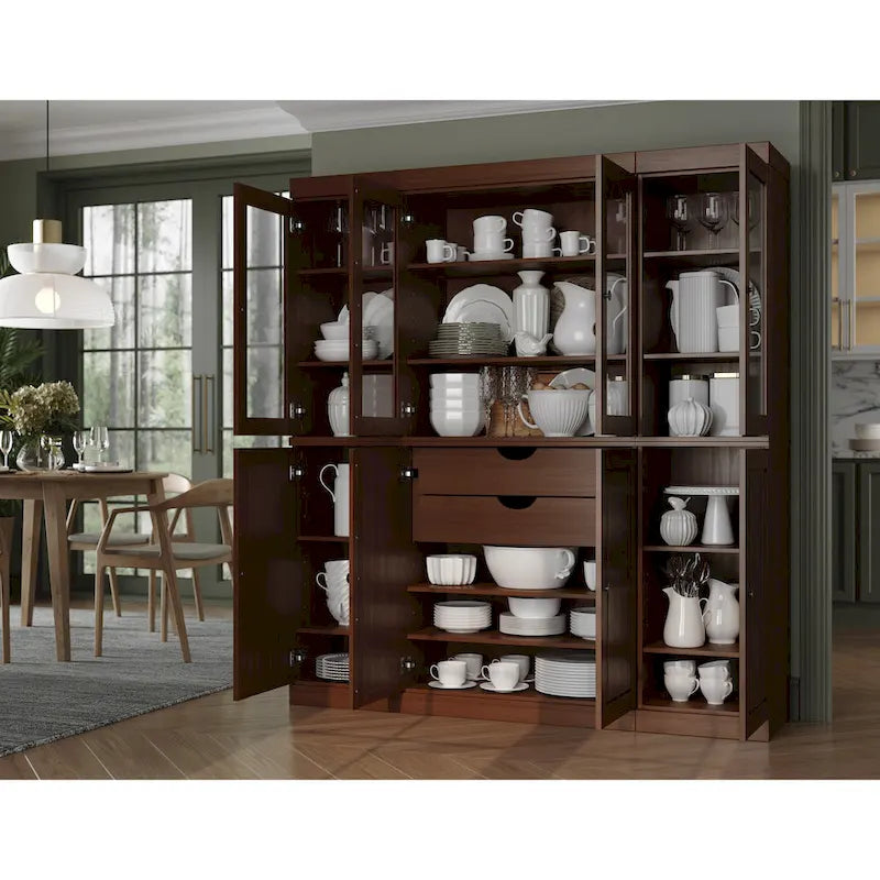 Buffet de cuisine en bois massif 100 % fabriqué en Chine avec portes en verre ou en bois massif et kit de 2 tiroirs 65 x 71,5