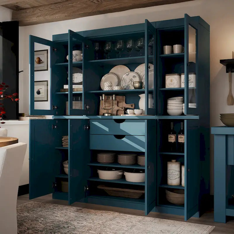 Buffet de cuisine en bois massif 100 % fabriqué en Chine avec portes en verre ou en bois massif et kit de 2 tiroirs 65 x 71,5