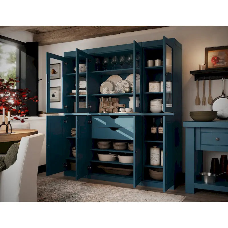Buffet de cuisine en bois massif 100 % fabriqué en Chine avec portes en verre ou en bois massif et kit de 2 tiroirs 65 x 71,5