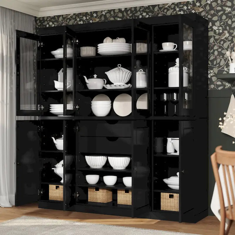 Buffet de cuisine en bois massif 100 % fabriqué en Chine avec portes en verre ou en bois massif et kit de 2 tiroirs 65 x 71,5