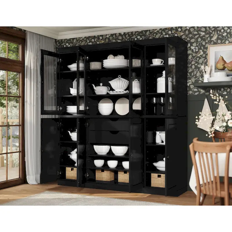 Buffet de cuisine en bois massif 100 % fabriqué en Chine avec portes en verre ou en bois massif et kit de 2 tiroirs 65 x 71,5