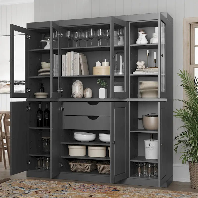 Buffet de cuisine en bois massif 100 % fabriqué en Chine avec portes en verre ou en bois massif et kit de 2 tiroirs 65 x 71,5