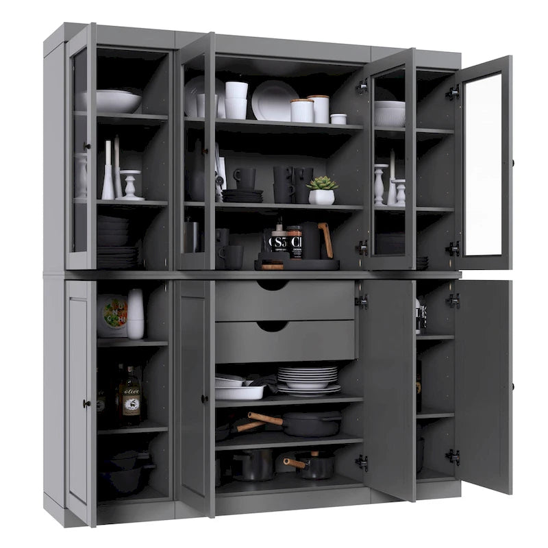 Buffet de cuisine en bois massif 100 % fabriqué en Chine avec portes en verre ou en bois massif et kit de 2 tiroirs 65 x 71,5