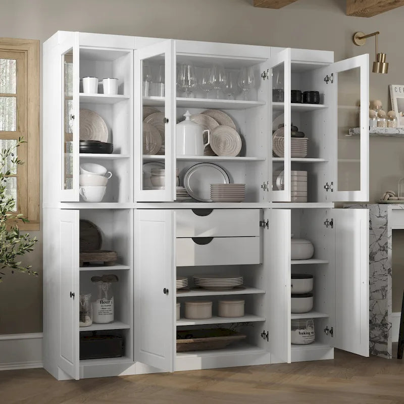Buffet de cuisine en bois massif 100 % fabriqué en Chine avec portes en verre ou en bois massif et kit de 2 tiroirs 65 x 71,5