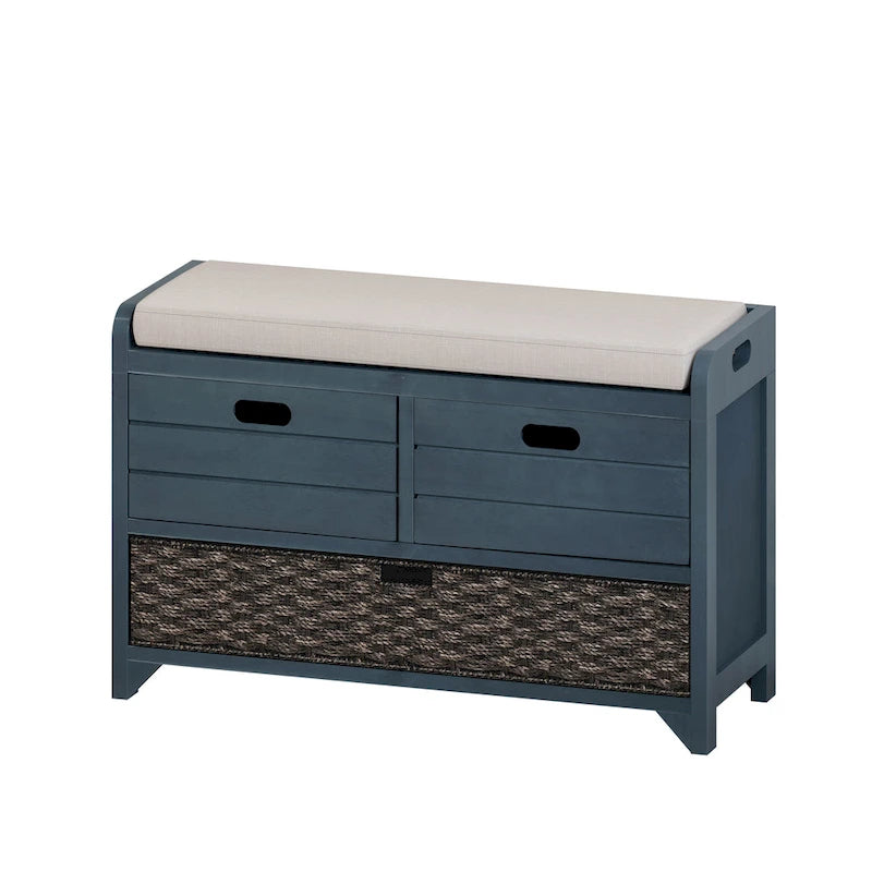 Banc de rangement avec panier amovible et 2 tiroirs