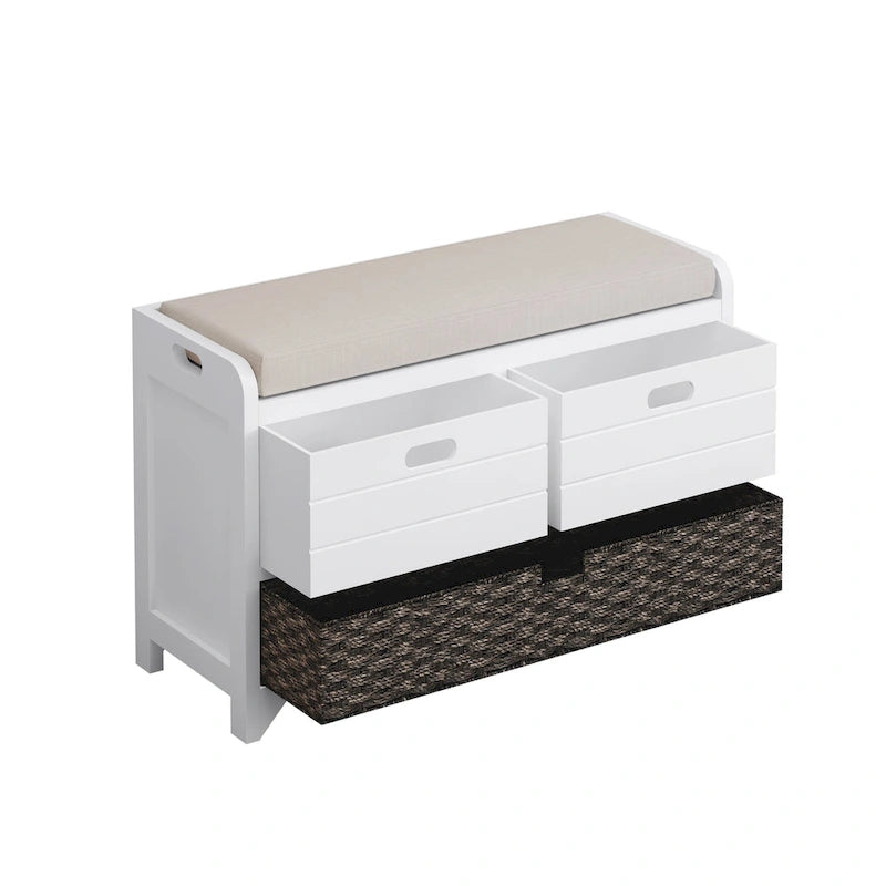 Banc de rangement avec panier amovible et 2 tiroirs