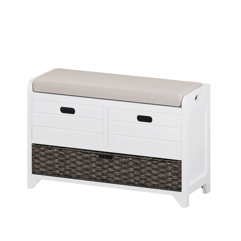 Banc de rangement avec panier amovible et 2 tiroirs