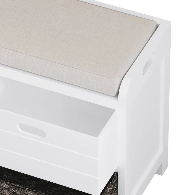 Banc de rangement avec panier amovible et 2 tiroirs
