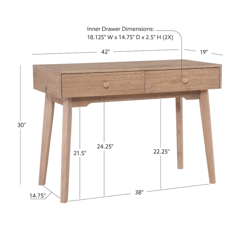 Bureau d'ordinateur en bois à 2 tiroirs