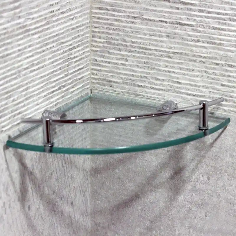 Étagère d'angle en verre avec barrière en laiton massif chromé