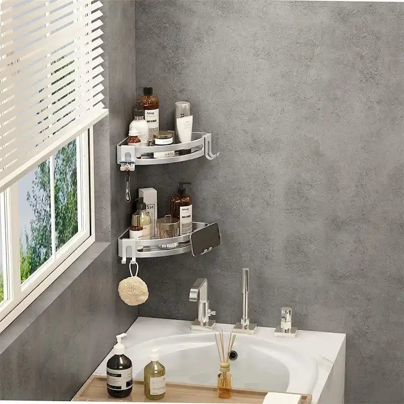 Étagère d'angle de douche sans perçage, rangement de douche antirouille, étagère de salle de bain