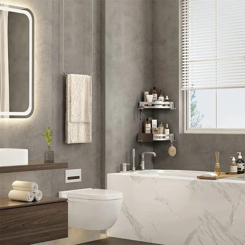 Étagère d'angle de douche sans perçage, rangement de douche antirouille, étagère de salle de bain