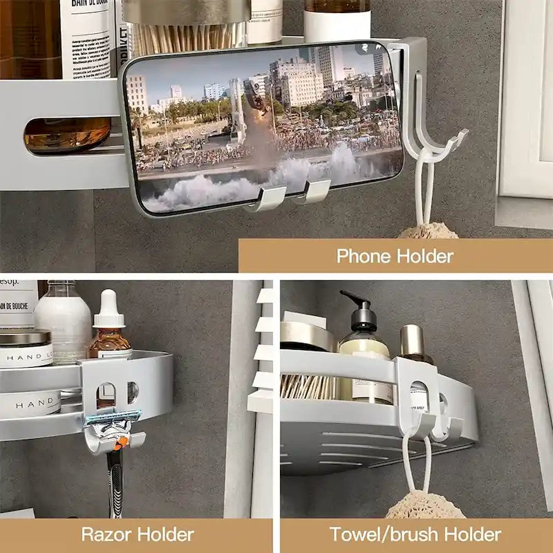 Étagère d'angle de douche sans perçage, rangement de douche antirouille, étagère de salle de bain